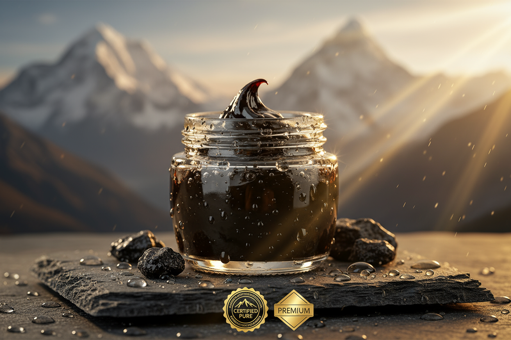 Genrate image for royal power shilajit qualities , becuse shilajit is natural rasin and refined carefully to became purity of product , royal power shilajit is our brand and we are promoting continusely , muliple customers trust have gaind to brand , genrate related image with related back ground to customers attraction