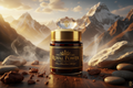 my shilajit brand is royal power , i using dark brown jar with branding of royal power and gold cap with transparent branding genrate related image to attract customers with related back ground